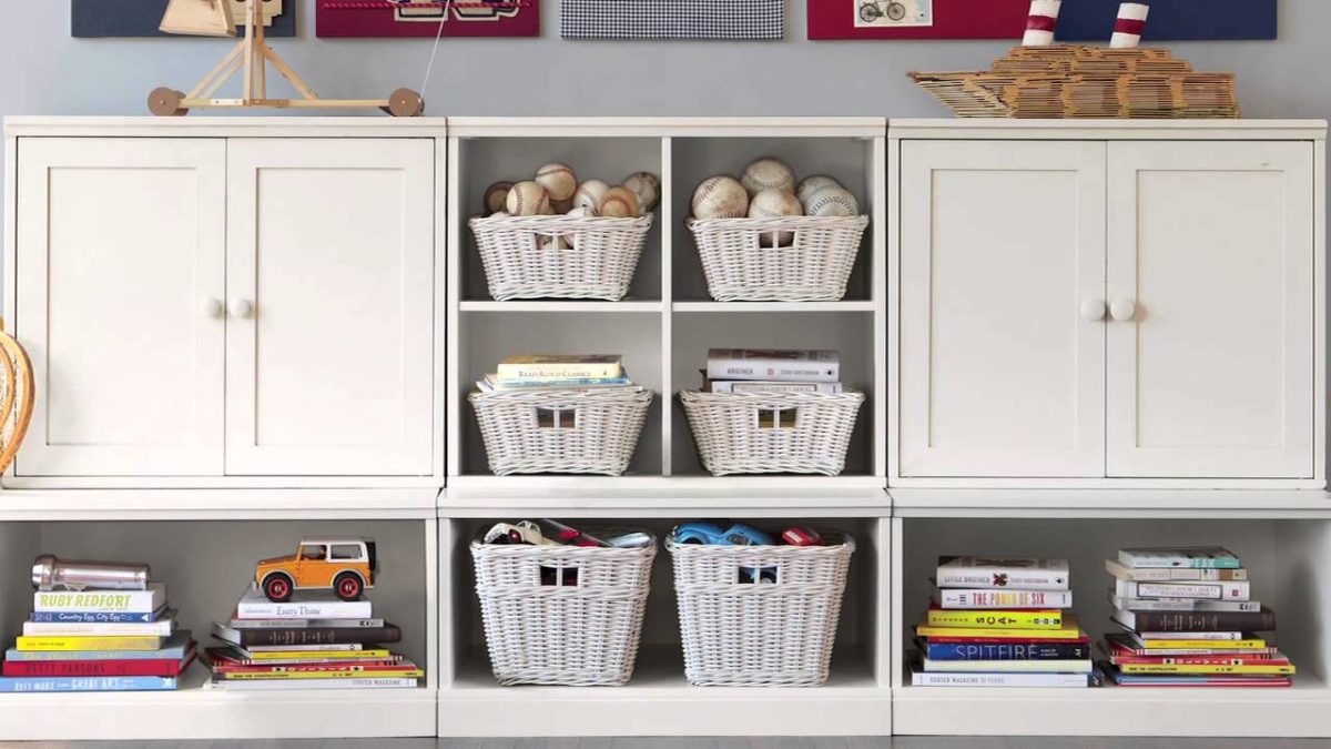 portable storage units are essential for a neat and clean looking home, you can find an array at Pottery Barn